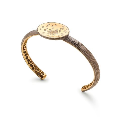 Antonini Etna collection bracelet yellow gold and stars diamonds, silver black rhodium lava finish