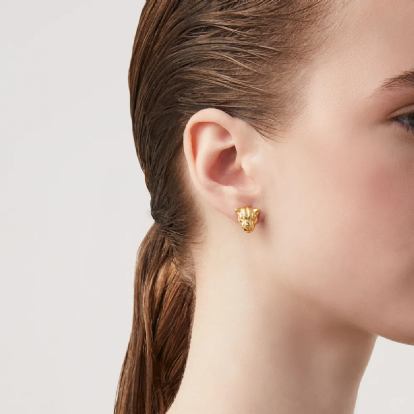 LEOPARD HEAD EARRINGS GOLD-PLATED עגילים כסף