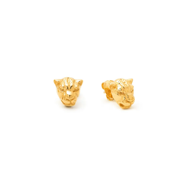 LEOPARD HEAD EARRINGS GOLD-PLATED עגילים כסף