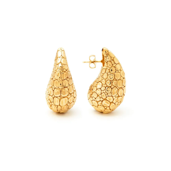 CROCODILE DROPLET EARRINGS GOLD-PLATED עגילים כסף