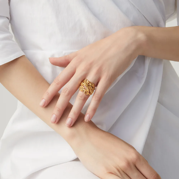 SUPER CORAL RING GOLDPLATED טבעת כסף