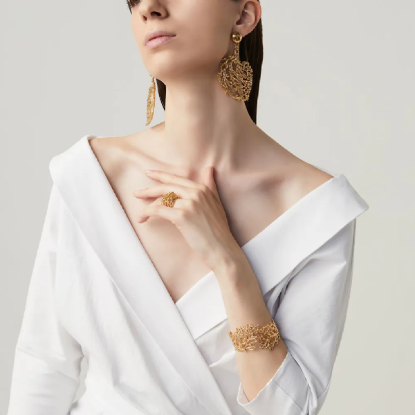 SUPER CORAL RING GOLDPLATED טבעת כסף