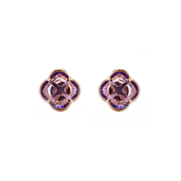 Gold  Earrings with Amethyst עגילי זהב ורוד