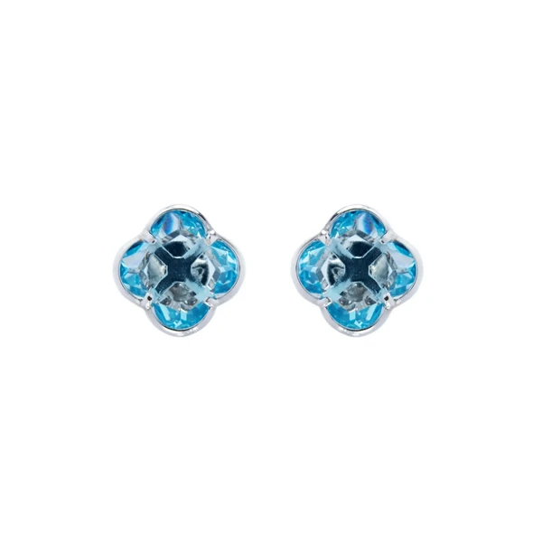Gold  Earrings with Blue Topaz עגילי זהב לבן