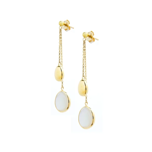 Gold Chain  Earrings With Mother-Of-Pearl עגילי זהב צהוב