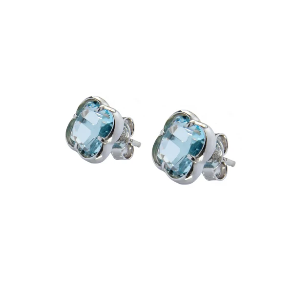 Gold  Earrings with Blue Topaz עגילי זהב לבן