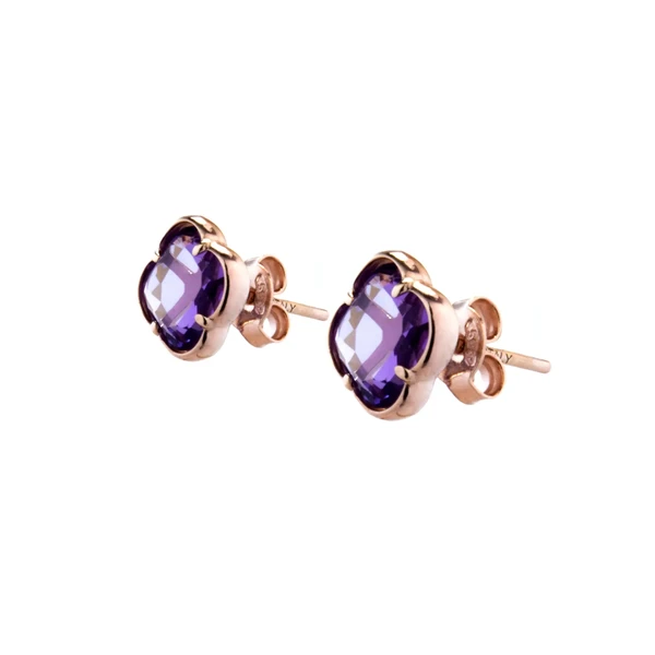 Gold  Earrings with Amethyst עגילי זהב ורוד