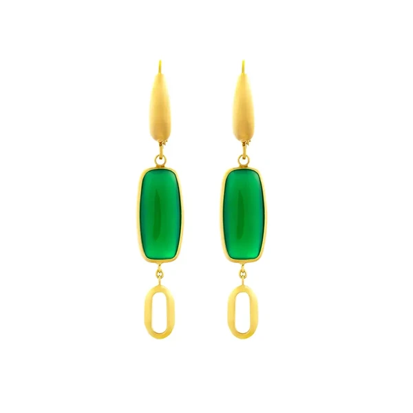 Gold  Earrings with Malachite עגילי זהב צהוב