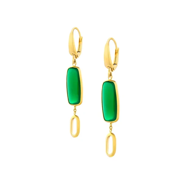 Gold  Earrings with Malachite עגילי זהב צהוב