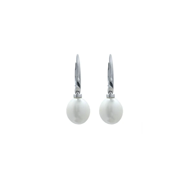 Gold Earrings with Natural Pearl עגילי זהב לבן