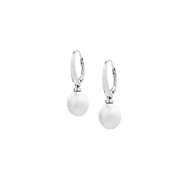 Gold Earrings with Natural Pearl עגילי זהב לבן