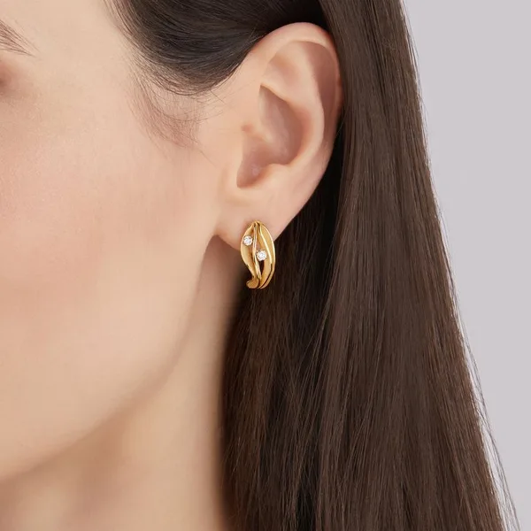 עגילים זהב ורוד עם יהלומים DUNE ORANGE APRICOT GOLD EARRINGS