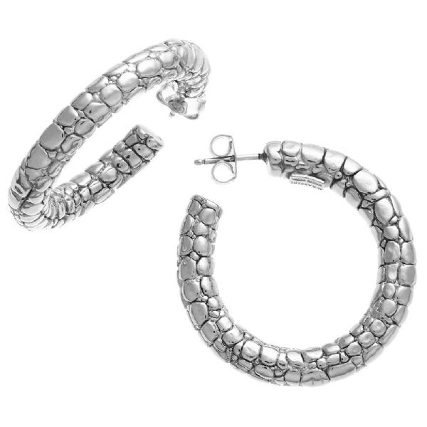 CROCO MEDIUM HOOP EARRINGS עגילים כסף