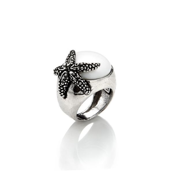 WHITE AGATE RING STARFISH טבעת כסף