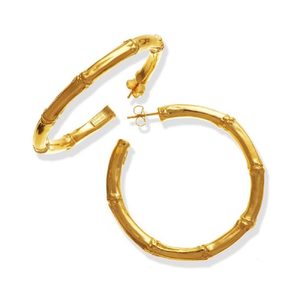 BAMBOO MAXI HOOP GOLDPLATED EARRINGS עגילים כסף