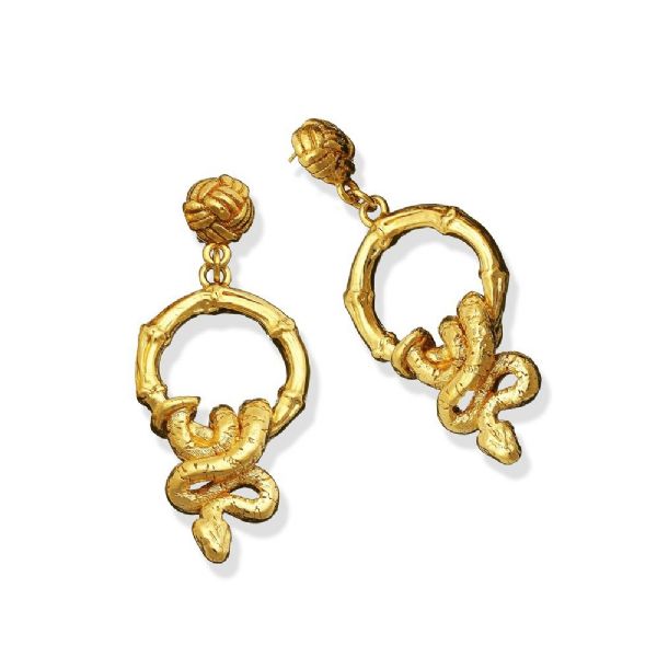 BAMBOO AND SNAKE EARRINGS GOLDPLATED עגילים כסף
