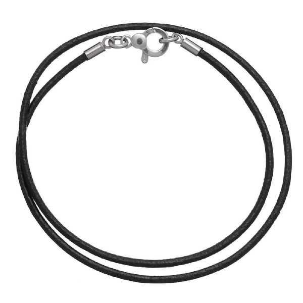 NECKLACE BLACK LEATHER שרשרת כסף