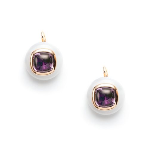PORTO CERVO ROSE GOLD EARRINGS with AMETHYST and CHALCEDONY עגילים זהב