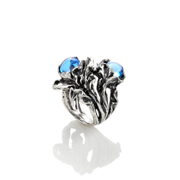 BLUE ORCHID TWO DROPS RING טבעת כסף