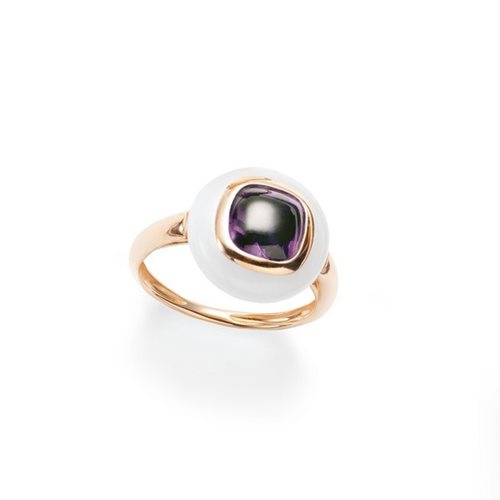 PORTO CERVO ROSE GOLD RING with AMETHYST and CHALCEDONY טבעת זהב