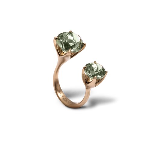 TOI ET MOI RING NATURAL WHITE GOLD 18K and GREEN AMETHYST 8,49 ct טבעת זהב