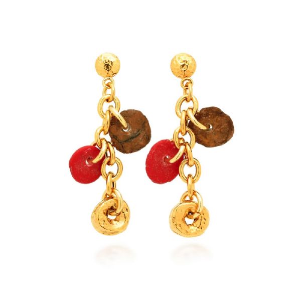 BALI RED EARRINGS GOLD PLATED עגילים כסף