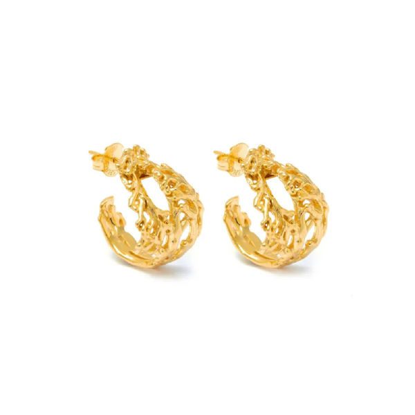 CORAL HOOP EARRINGS GOLD-PLATED עגילים כסף