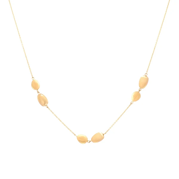 Gold Necklace With Matte Oval Elements שרשרת זהב צהוב