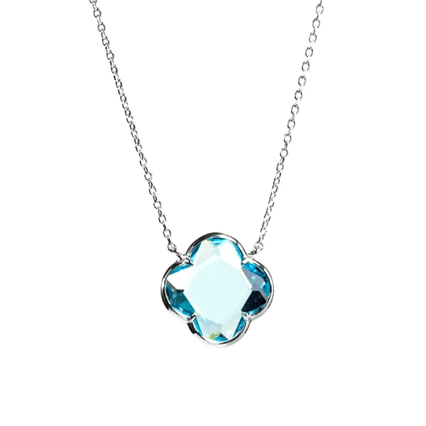 Gold Pendant with  Blue Topaz תליון זהב לבן