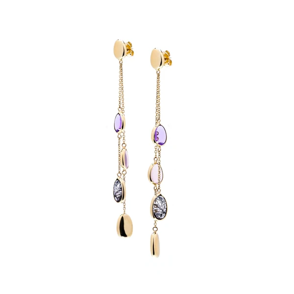 Gold Earrings  with natural stones עגילי זהב צהוב