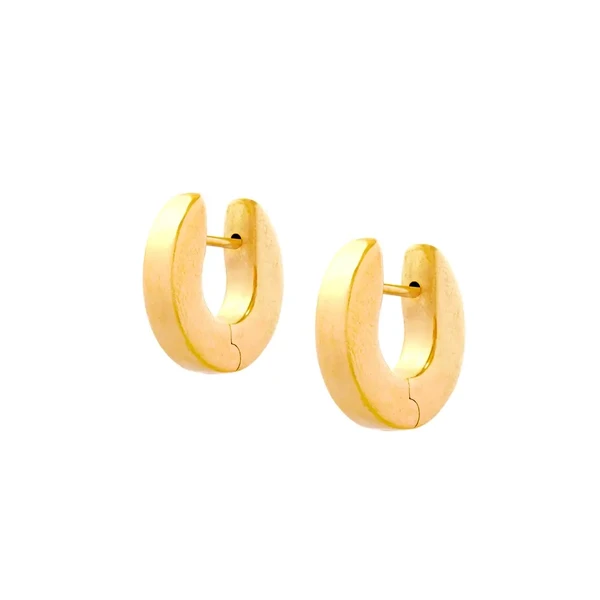Gold Thick hoop Earrings עגילי זהב צהוב