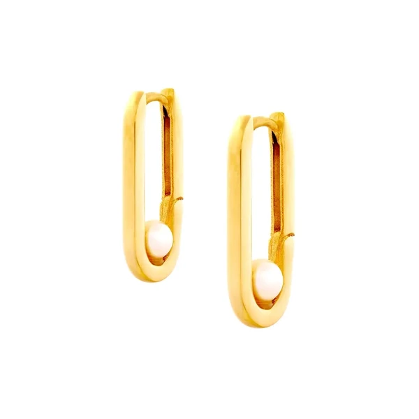 Gold Rectangular  Shaped Earrings עגילי זהב צהוב