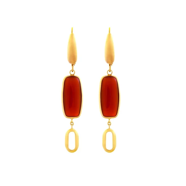 Gold  Earrings with Garnet עגילי זהב צהוב