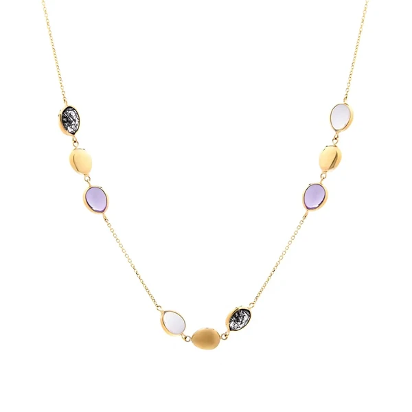 Gold Necklace with natural stone שרשרת זהב צהוב